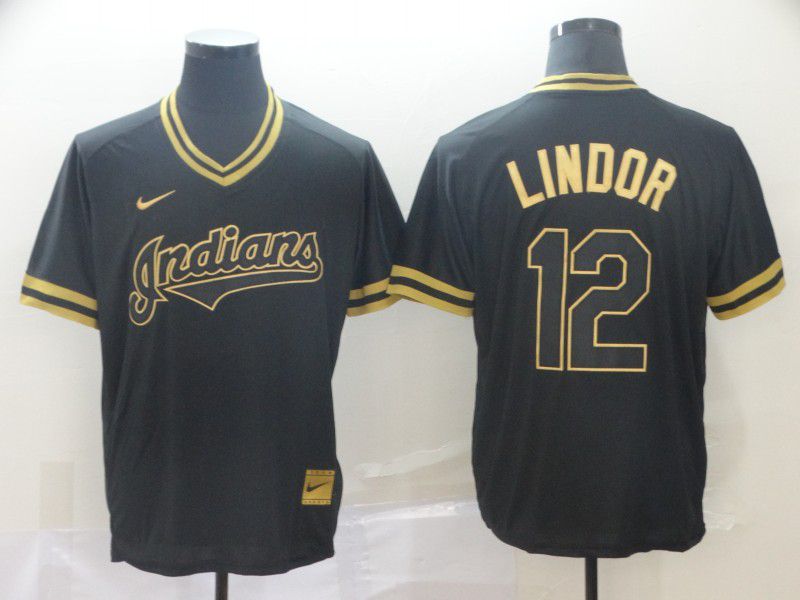 Men Cleveland Indians #12 Lindor Black gold Game Nike 2022 MLB Jersey->houston astros->MLB Jersey